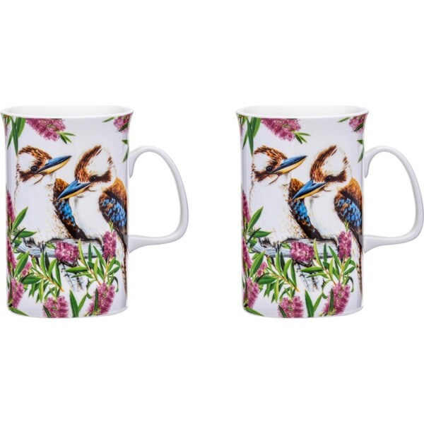 2x Ashdene Australian Birds 320ml Coffee Mug Tea Cup New Bone China Kookaburras