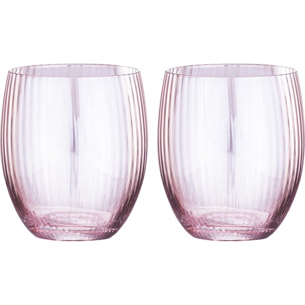 2pc Tempa Thalia Ribbed 500ml Crystal Lowball Tumbler Drink Glasses Pink Quartz