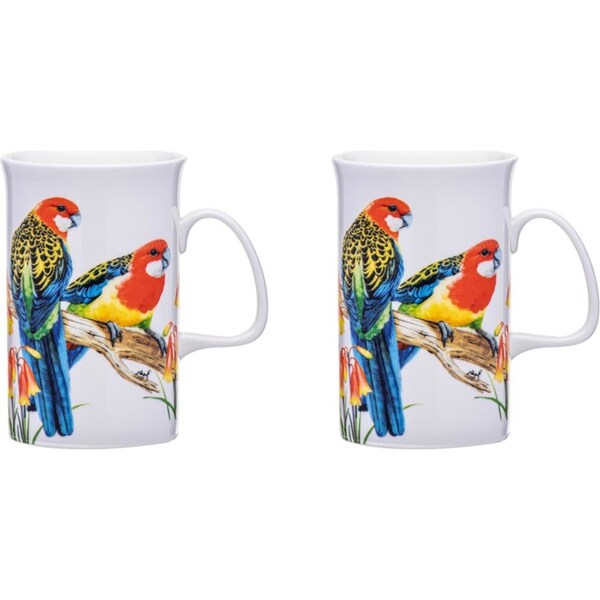 2x Ashdene Australian Birds 320ml Coffee Mug Cup New Bone China Eastern Rosellas