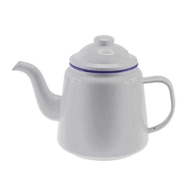 Country Vintage Style Falcon Enamel White with Blue Trim Teapot 950ml