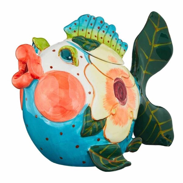 Collectable Novelty Kitchen Blue Sky Mrs Loreli Fish China Tea Pot