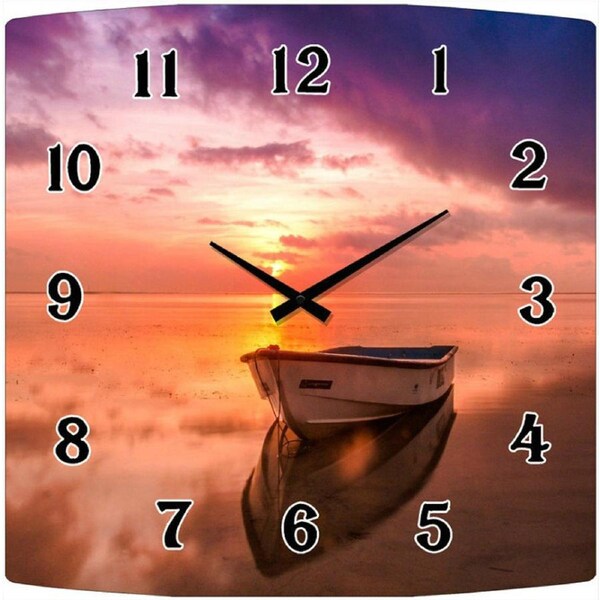 French Country Retro Glass Wall Clock Sunset Square 30cm