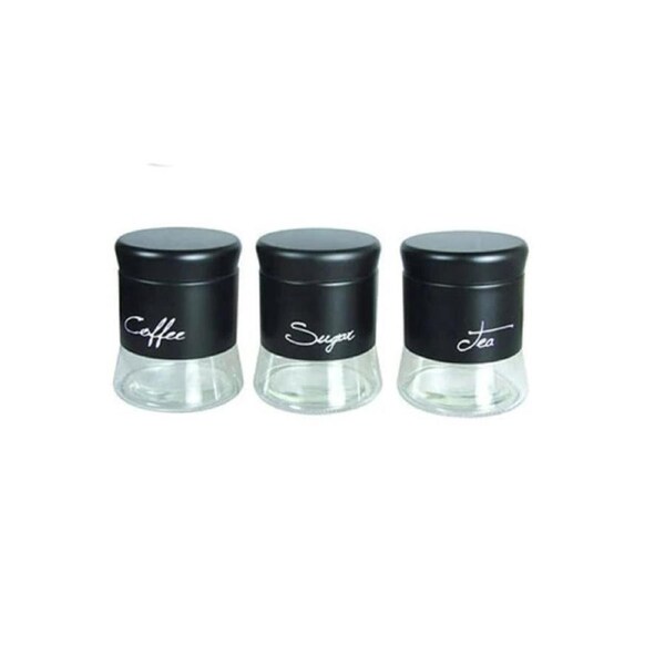 Kitchen Canisters Set of 3 Retro Glass Black with Lids