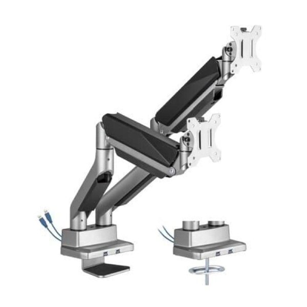Brateck Dual Monitor Economy Heavy-Duty Gas Spring Monitor Arm with USD 3.0 Ports Fit Most 17'-35' Up to 15kg LDT52-C024U