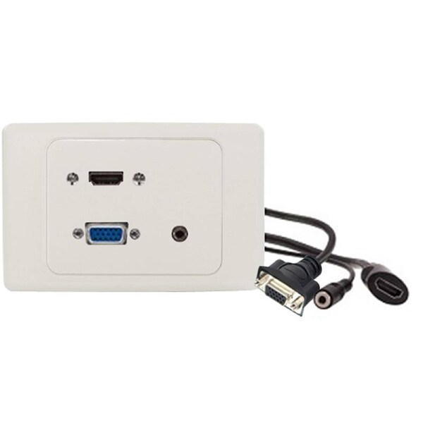 Alogic 1 X Hdmi VGA & 3.5mm Audio Clipsal 2000 White Wall Plate With Panel Mount Cables PLATES - WP-VHA