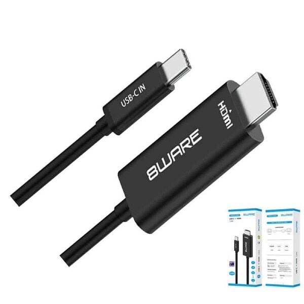 8W-USBCHDMIM - 8ware 1m USB-C to HDMI 4K Male to Male Adapter Converter Cable Retail Pack for PC Notebook iPad MacBook Pro/Air Surface Dell XPS to Monitor Projector