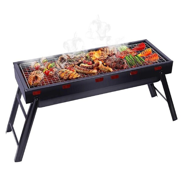 Charcoal BBQ Grill Folding Portable Camping Barbecue Grill Lightweight for Outdoor GrillingCamping Hiking Picnics Tailgating Backpack Party 60x22x37cm