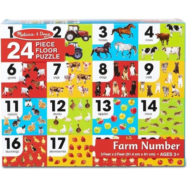 Melissa & Doug Farm Number Jumbo Floor Puzzle 24 Pieces 2 x 3 feet Animals Crop