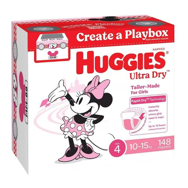 Huggies Girls' Ultra Dry Nappies Size 4 Toddler (10-15kg) 148 Nappies