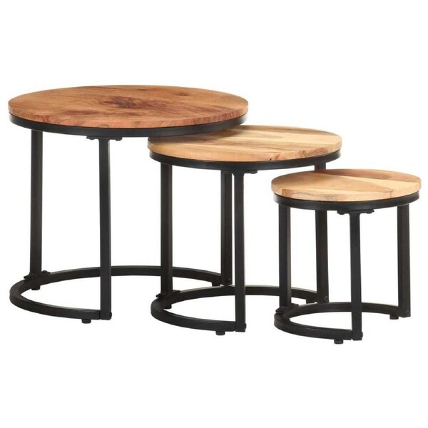 3 Pcs Wooden Side Tables Stylish Industrial Design Coffee End Nested Table Set
