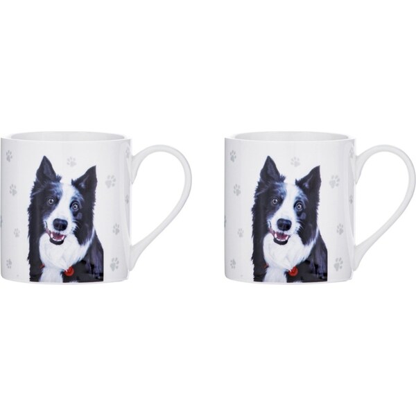 2x Ashdene Paws & All 380ml Mug Coffee Drink Cup New Bone China Border Collie