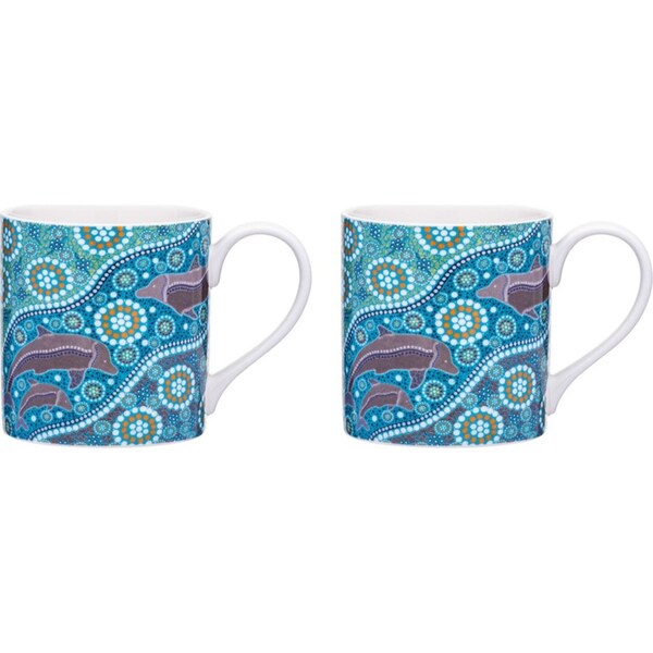 2x Ashdene Maarakool Art 350ml Coffee Mug Cup New Bone China Dolphins Dreaming