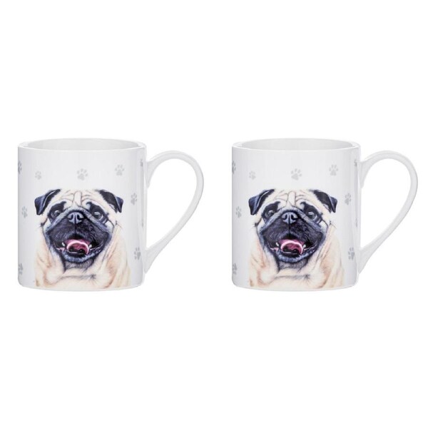 2x Ashdene Paws & All 380ml Mug Coffee Drinking Cup New Bone China w/Handle Pug