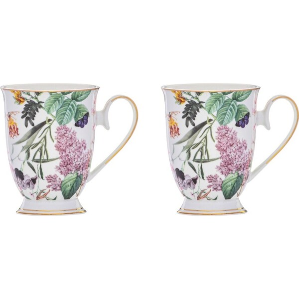 2x Ashdene Romantic Garden 300ml Footed Coffee Mug Tea Cup New Bone China White