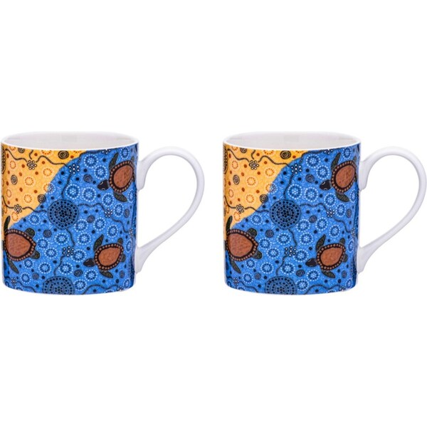 2x Ashdene Maarakool Art 350ml Coffee Mug Cup New Bone China Turtles Dreaming