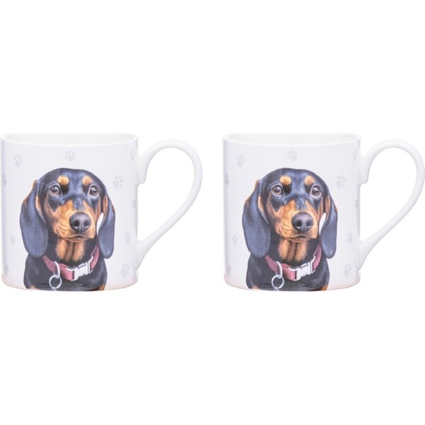 2x Ashdene Paws & All 380ml Mug Coffee/Tea Drinking Cup New Bone China Dachshund