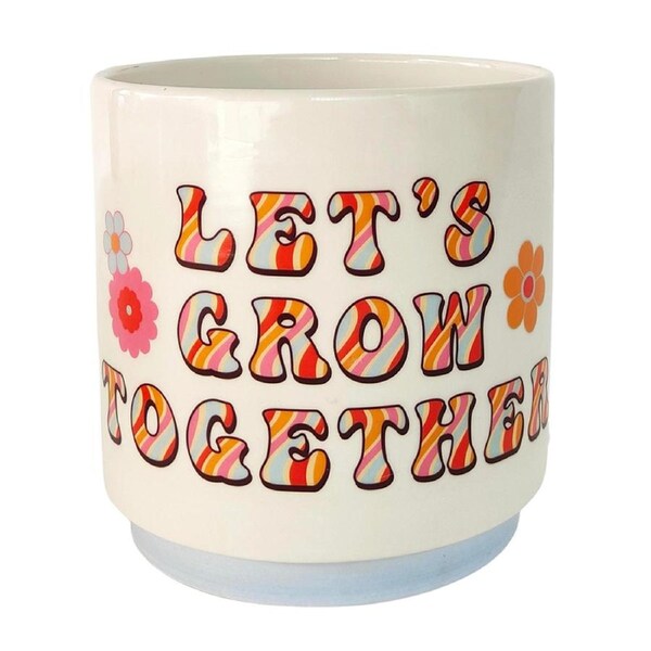 Urban 16cm Ceramic Planter Retro Floral Lets Grow Together Garden Plant Pot