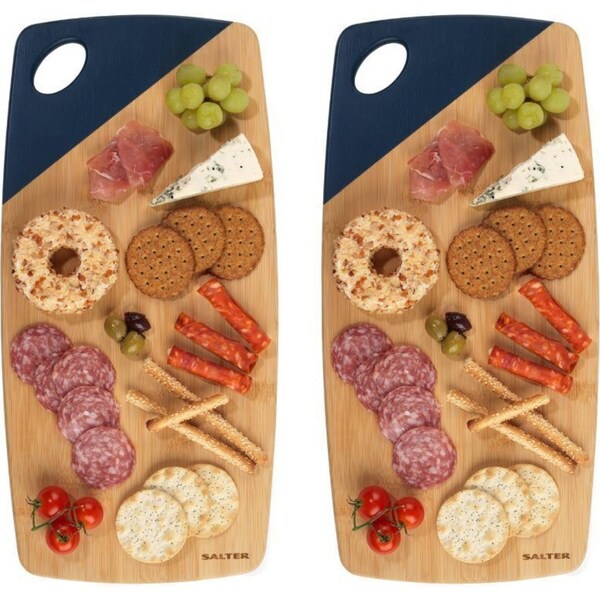 2x Salter Long Bamboo/Wooden Food/Cheese Serving Platter Board Blue Durable