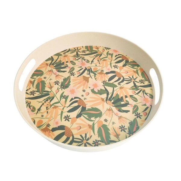 Urban 33cm Cassia Floral Round Tray Food Serving Decorative Plate w/ Handle YLLW