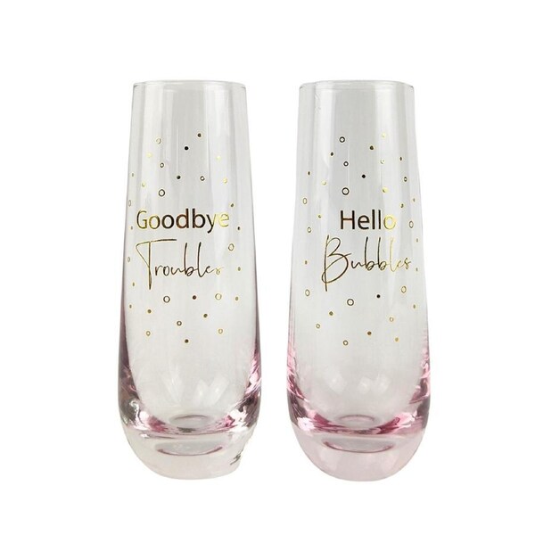 2pc Urban 16cm Hello Bubbles Champagne Glass Stemless Drinking Cup Gold/Pink