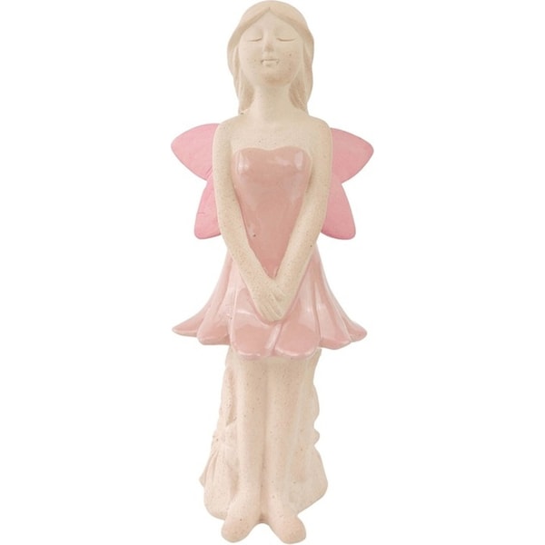 Urban 18cm Ceramic Fairy Standing Statue Outdoor Garden Ornament Decor Pink