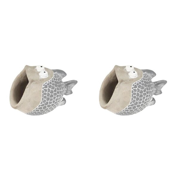 2x Urban Pira Fish 12cm Concrete Planter Outdoor Garden Plant Pot Small Blue