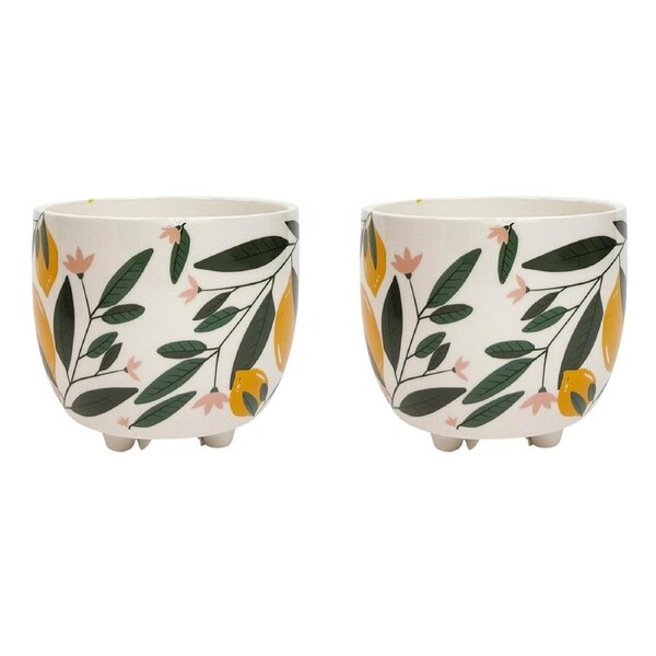 2x Urban 10cm Evergreen Ceramic Planter Garden Flower Pot Small Yellow/Green