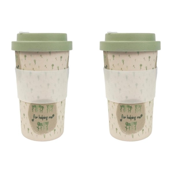 2x Urban 400ml Thank You For Helping Me Grow Eco Mug w/Lid Travel Natural/Green