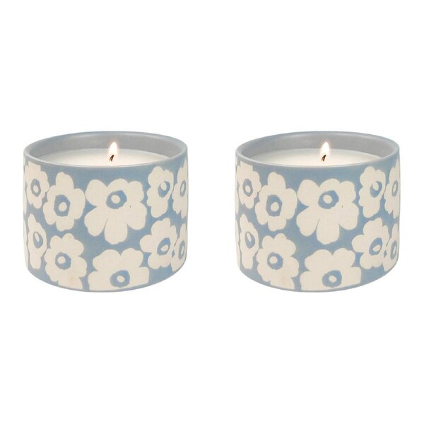 2x Urban Retro Floral 9cm Scented Vanilla Wax Candle Home Tabletop Decor Blue