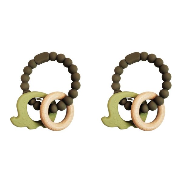 2x Urban Elephant 14cm Silicone Teether Ring Baby/Infant Chew Toy Green/Natural