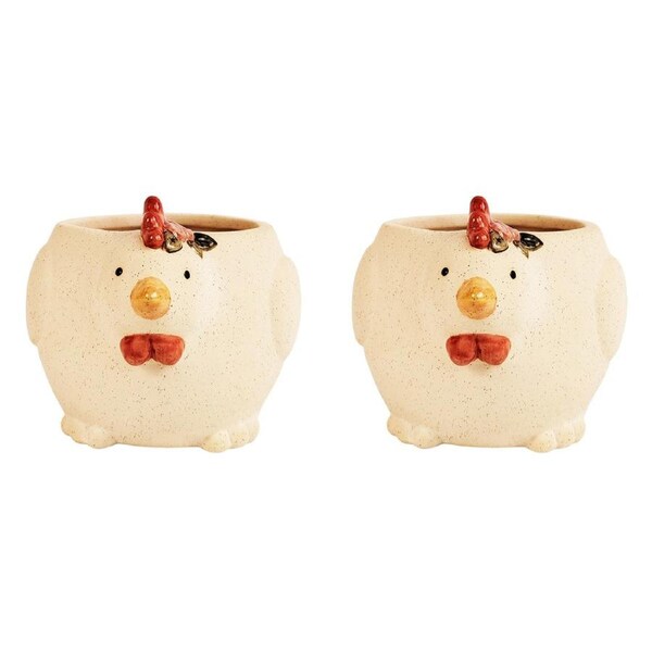 2x Urban 11cm Ceramic Chicken w/ Flower Planter Plant Pot Home/Garden Decor Sand