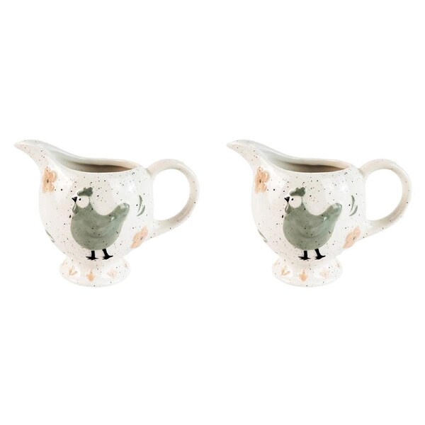 2x Urban Country Chicken Kitchen 10.5cm Ceramic Jug/Utensil Cutlery Holder White