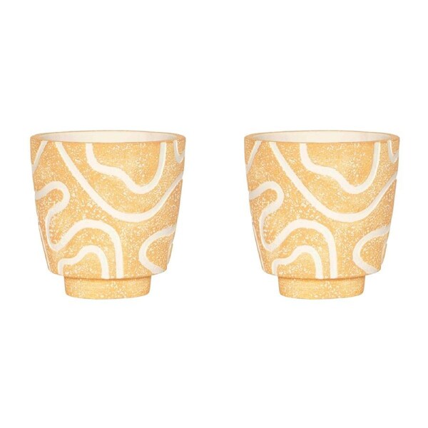 2x Urban 14cm Charlie Curved Lines Planter Garden Plant/Flower Pot Small Apricot