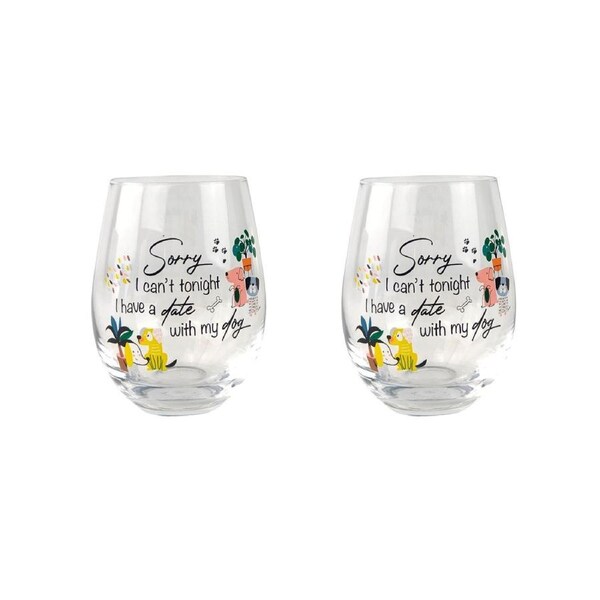 2x Urban 12cm Wine Glass Stemless Drinking Cup Sorry I Have a Date With My Dog