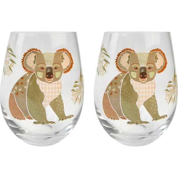 2x Urban 12cm FB Koala Wine Glass Drinking Stemless Cup Glassware Grey/Green