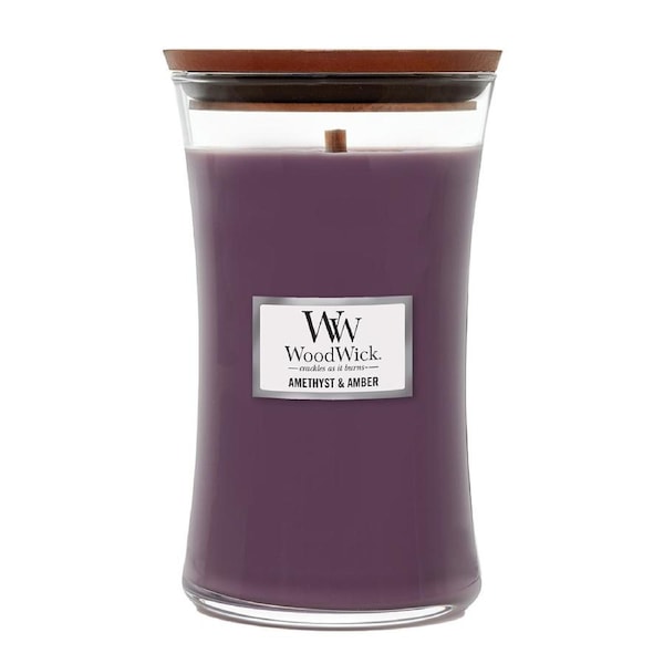 WoodWick 609g Scented Fragrance Soy Wax Candle Amethyst & Amber Large Purple