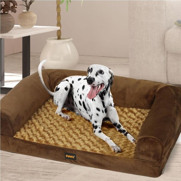 Pawz Pet Dog Calming Bed Memory Foam Orthopedic Sofa Removable Cover Large Brown XL(112x 89 x 26.7cm)
