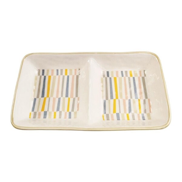 Urban 25cm Ceramic Maldon Stripe Double Dish Serving Rectangle Plate Tableware