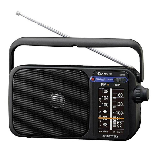Sansai AM FM Portable Radio Speaker Telescopic Antenna with Earphone Plug Black