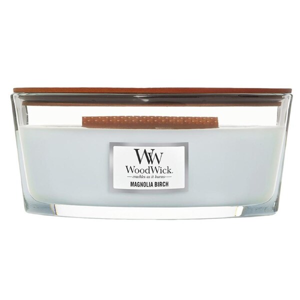 WoodWick 453g Scented Home Fragrance Soy Wax Candle Magnolia Birch Ellipse Blue