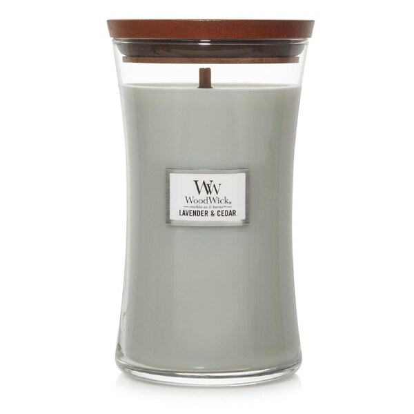 WoodWick 609g Scented Home Fragrance Soy Wax Candle Lavender & Cedar Large Grey