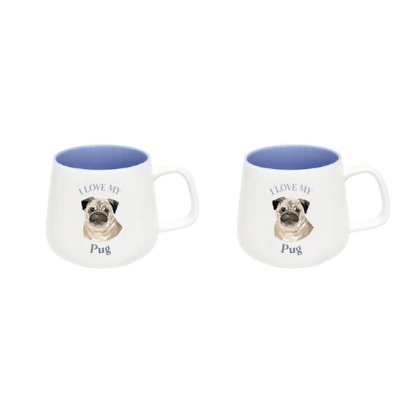 2x Splosh I Love My Pug 12cm Dog Hot/Cold Beverage Matte Satin Drink Ceramic Mug