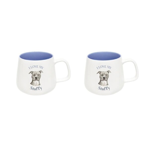 2x Splosh I Love My Staffy 12cm Dog Hot/Cold Beverage Matte Drinking Ceramic Mug