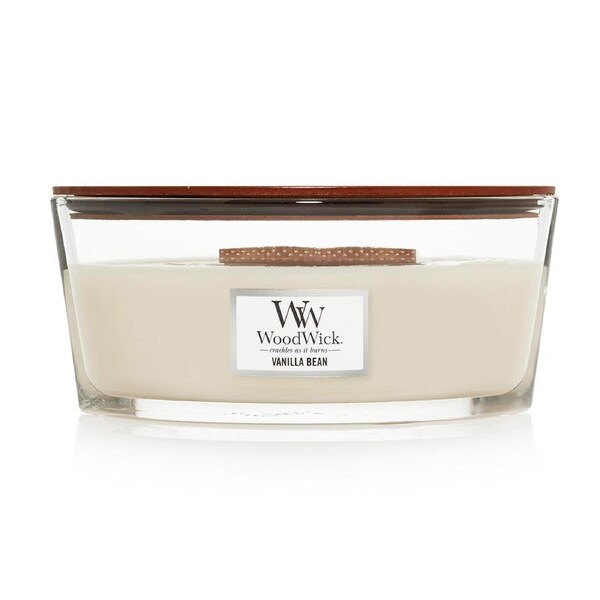 WoodWick 453g Scented Home Fragrance Soy Wax Candle Vanilla Bean Ellipse White