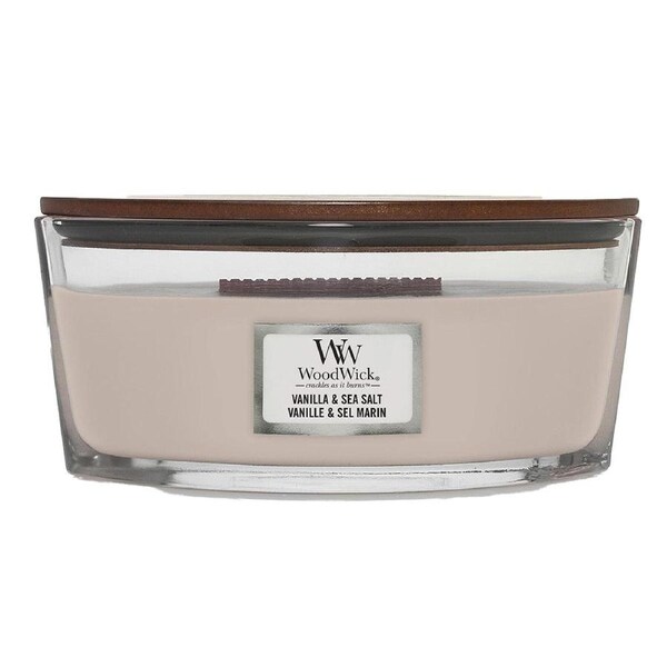 WoodWick 453g Scented Fragrance Soy Wax Candle Vanilla & Sea Salt Ellipse Pink