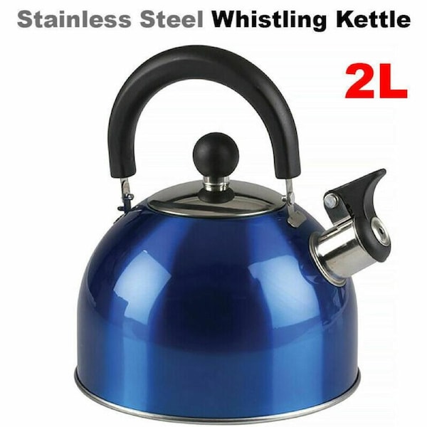 Blue Stainless Steel Whistling Kettle 2L
