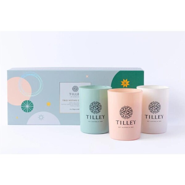 Tilley Trio Votive Candle Set of 3 x 70 g - Apple Blossom, Toffee Apple & Caramelised Vanilla, Vanilla Bean FG1843