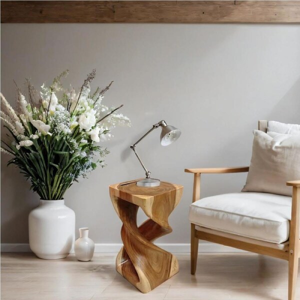 Raintree Wood Corner Table Side Table Indoor Outdoor Plant Stand Live Edge