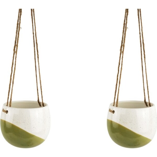 2x Urban Avery 11cm Ceramic Dot Round Hanging Planter Flower Plant Pot Sml Olive