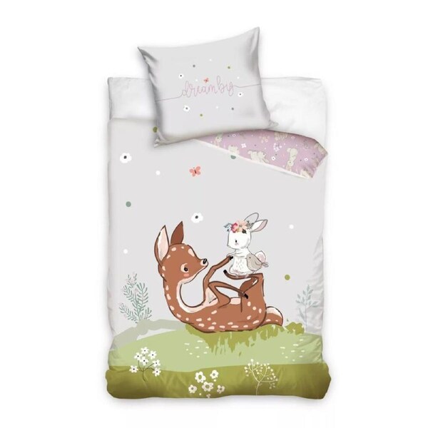 Dream Roe Field Deer Rabbit Quilt Cover - Single Bed Set